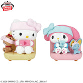 Hello Kitty & My Melody Nakayoshi Memories Relaxando em Casa Bandai Banpresto Action Figure
