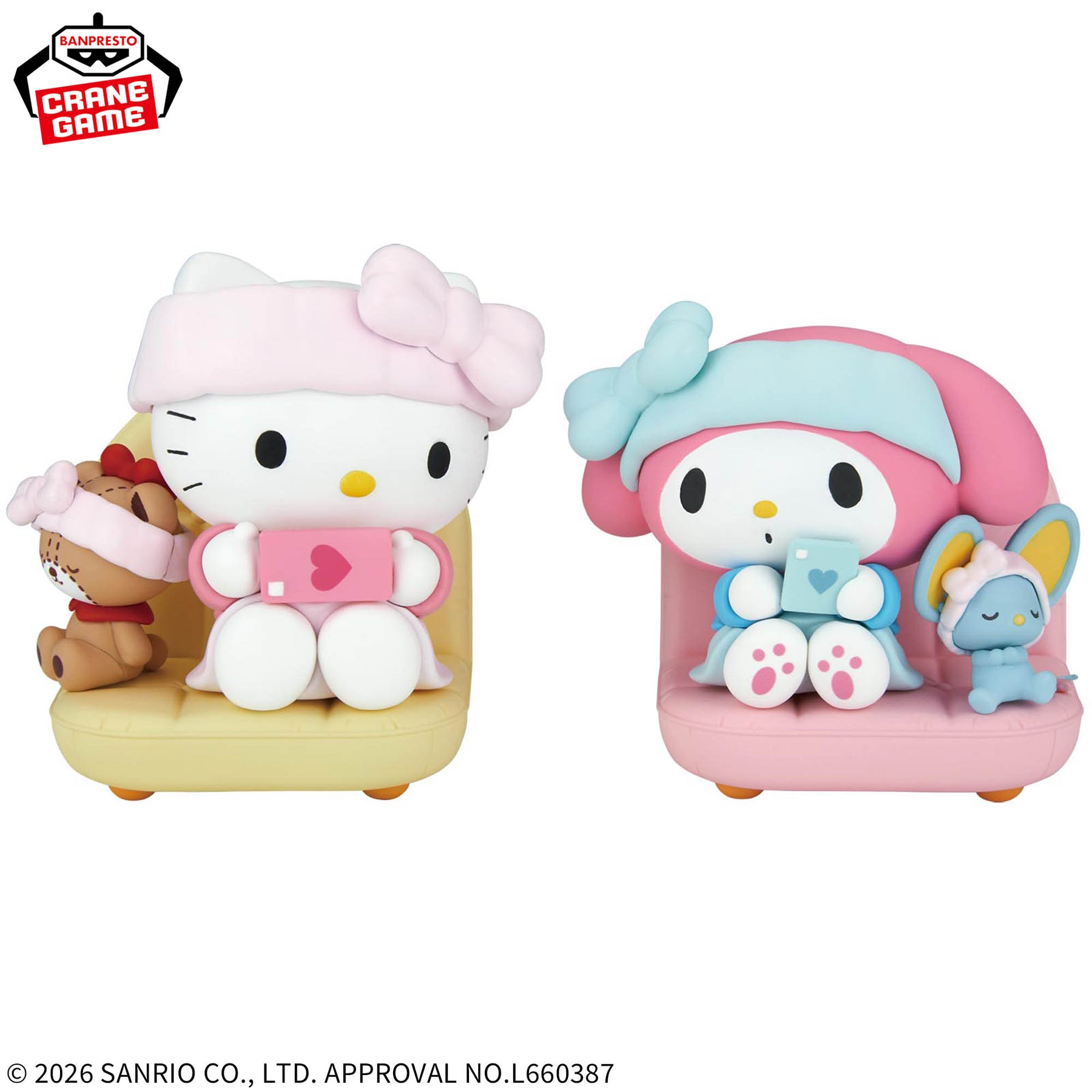 Hello Kitty & My Melody Nakayoshi Memories Relaxando em Casa Bandai Banpresto Action Figure